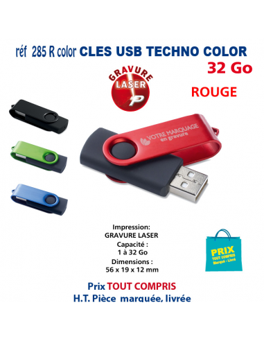CLES USB REF 285R-COLOR 32 Go 285R-COLOR- 32Go CLES USB PUBLICITAIRES  6,30 €