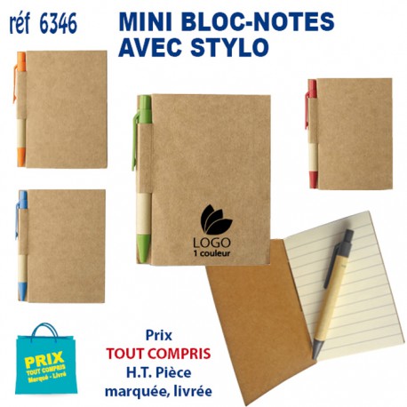 MINI BLOC NOTES AVEC STYLO 6346 6346 OBJETS PRATIQUES  1,96 €