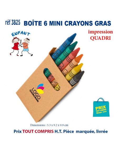 BOITE 6 MINI CRAYONS GRAS REF 3825 3825 JEUX - ENFANTS : OBJETS PUBLICITAIRES  1,04 €