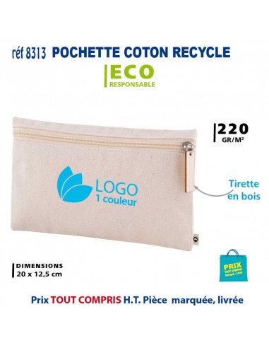 POCHETTE EN COTON RECYCLE 220 GRS REF 8313 8313 POCHETTE - PORTE ETIQUETTE BAGAGE  1,24 €