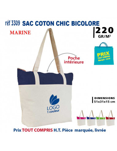 SAC COTON CHIC BICOLORE REF 3309 3309 SACS SHOPPING - TOTEBAG  5,91 €