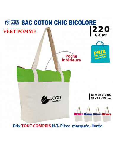 SAC COTON CHIC BICOLORE REF 3309 3309 SACS SHOPPING - TOTEBAG  5,91 €