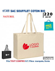 SAC COTON BIO A SOUFFLETS REF 3499 3499 SACS SHOPPING - TOTEBAG  3,44 €