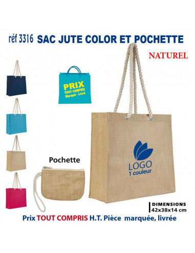 SAC JUTE COLOR & POCHETTE REF 3316 3316 SACS SHOPPING - TOTEBAG  6,95 €