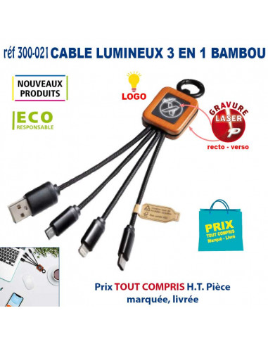 CABLE LUMINEUX 3 EN 1 BAMBOU REF 300-021 300-021 ACCESSOIRES SMARTPHONE TABLETTE  13,64 €