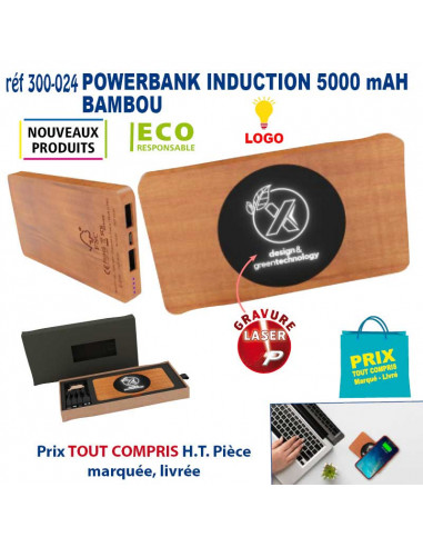 POWERBANK INDUCTION 5000 mAH BAMBOU REF 300-024 300-024 BATTERIE DE SECOURS - CHARGEUR  56,31 €