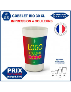 GOBELET BIO REUTILISABLE 30 cl REF 2353 2353 GOURDES GOBELETS : OBJETS PUBLICITAIRES  2,15 €