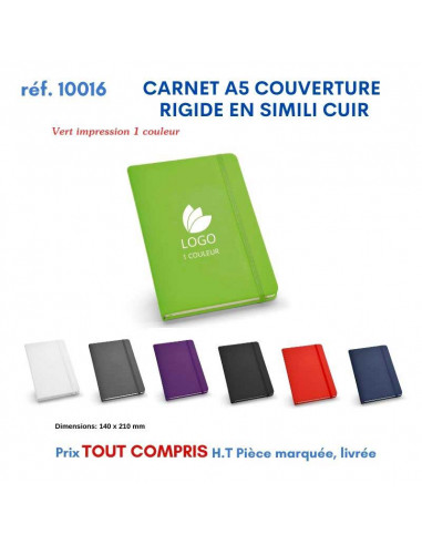 CARNET A5 COUVERTURE RIGIDE PAGES NON LIGNEES REF 10016 10016 Carnet personnalisé  5,30 €