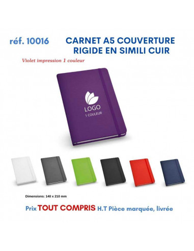 CARNET A5 COUVERTURE RIGIDE PAGES NON LIGNEES REF 10016 10016 Carnet personnalisé  5,30 €