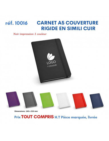 CARNET A5 COUVERTURE RIGIDE PAGES NON LIGNEES REF 10016 10016 Carnet personnalisé  5,30 €