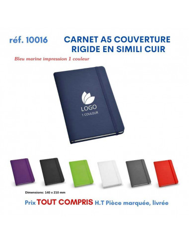 CARNET A5 COUVERTURE RIGIDE PAGES NON LIGNEES REF 10016 10016 Carnet personnalisé  5,30 €