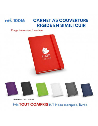 CARNET A5 COUVERTURE RIGIDE PAGES NON LIGNEES REF 10016 10016 Carnet personnalisé  5,30 €