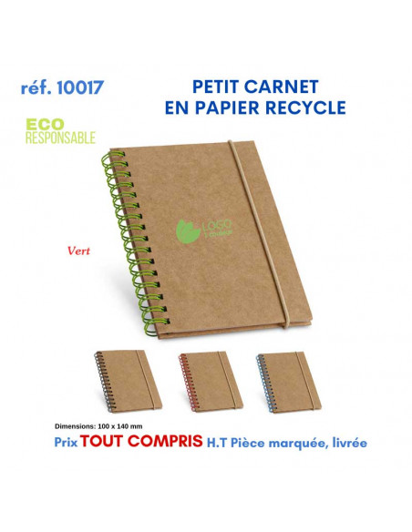 CARNET DE POCHE EN PAPIER RECYCLE REF 10017 10017 Carnet personnalisé  3,90 €