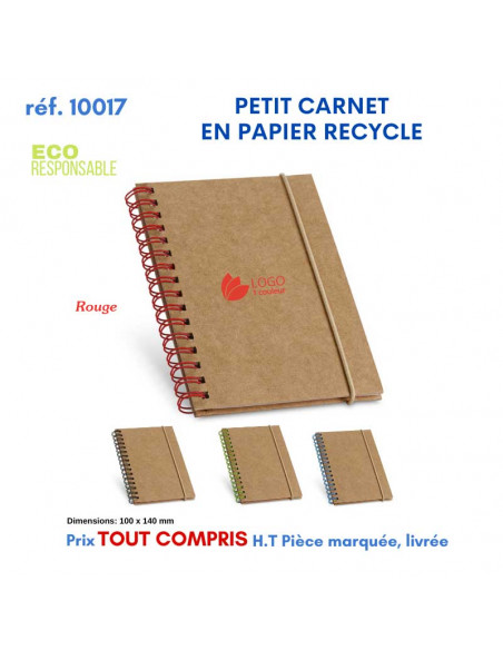 CARNET DE POCHE EN PAPIER RECYCLE REF 10017 10017 Carnet personnalisé  3,90 €