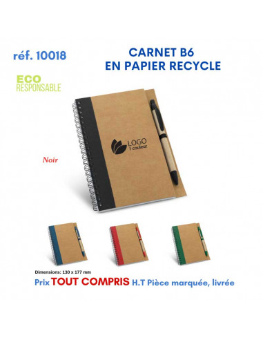 CARNET B6 EN PAPIER RECYCLE REF 10018 10018 Carnet personnalisé  6,00 €