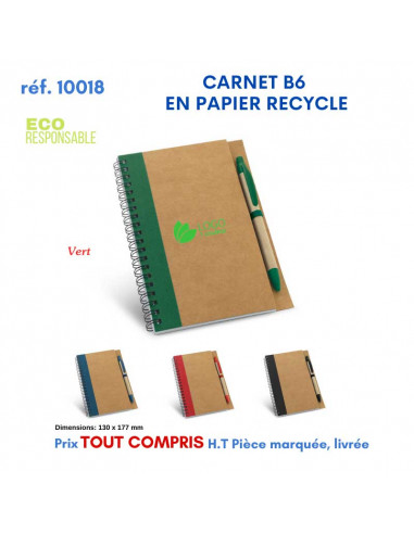 CARNET B6 STYLO EN PAPIER RECYCLE REF 10018 10018 Carnet personnalisé  2,67 €