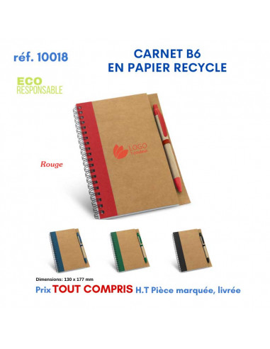 CARNET B6 EN PAPIER RECYCLE REF 10018 10018 Carnet personnalisé  6,00 €