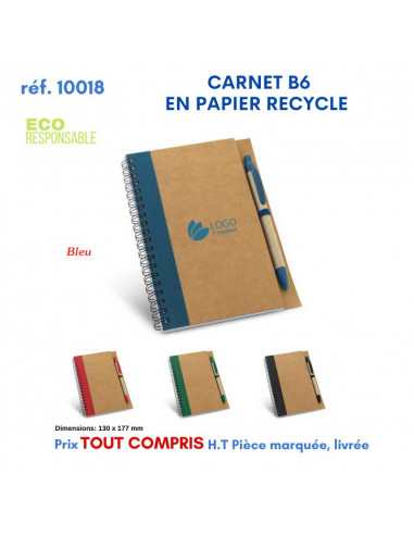 CARNET B6 EN PAPIER RECYCLE REF 10018 10018 Carnet personnalisé  6,00 €