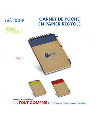 CARNET DE POCHE EN PAPIER RECYCLE REF 10019 10019 Carnet personnalisé  3,68 €