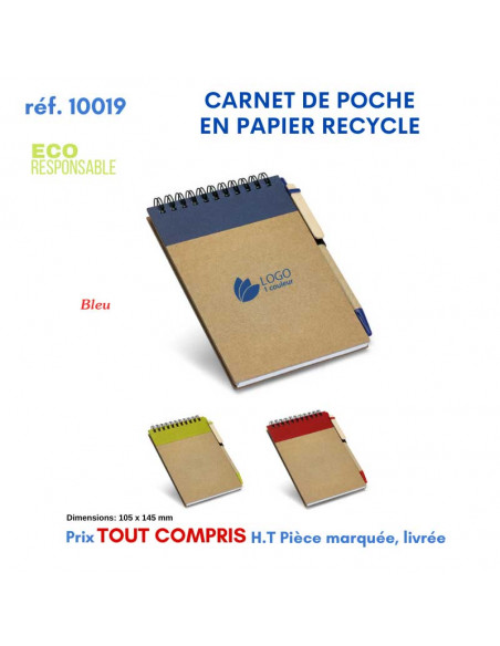 CARNET DE POCHE EN PAPIER RECYCLE REF 10019 10019 Carnet personnalisé  3,68 €