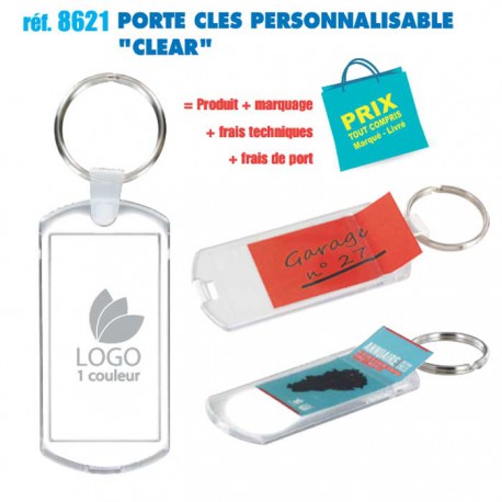 PORTE CLES PERSONNALISABLE CLEAR REF 8621 8621 PORTE CLES PLASTIQUE  1,47 €