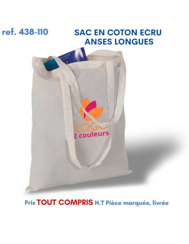 SAC COTON ECRU ANSES LONGUES 110 GRS REF 438-110 438-110 SACS SHOPPING - TOTEBAG  2,47 €