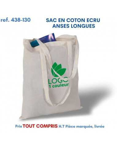 SAC COTON ECRU ANSES LONGUES 130 GRS REF 438-130 438-130 SACS SHOPPING - TOTEBAG  2,53 €