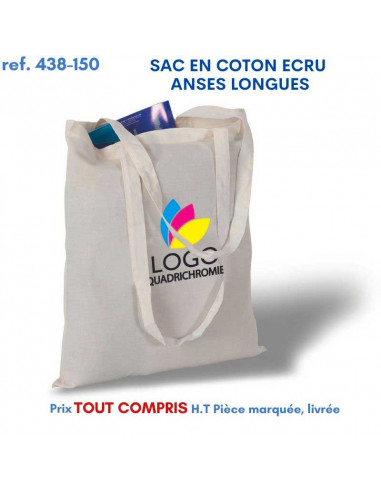 SAC COTON ECRU ANSES LONGUES 150 GRS REF 438-150 438-150 SACS SHOPPING - TOTEBAG  2,69 €