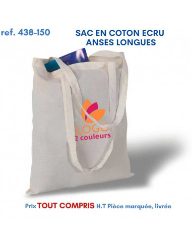 SAC COTON ECRU ANSES LONGUES 150 GRS REF 438-150 438-150 SACS SHOPPING - TOTEBAG  2,69 €