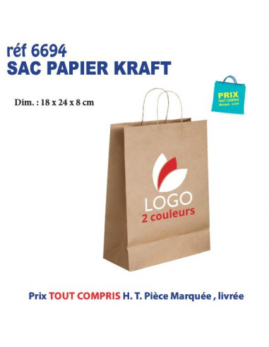 SAC PAPIER KRAFT 18 X 24 X 8 CM REF 6694 6694 SACS PAPIER  1,65 €