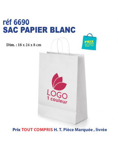 SAC PAPIER BLANC 18 X 23 X 8 CM REF 6690 6690 SACS PAPIER  1,66 €