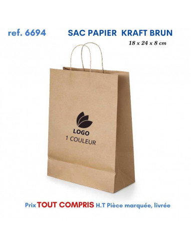 SAC PAPIER KRAFT 18 X 24 X 8 CM REF 6694 6694 SACS PAPIER  1,65 €