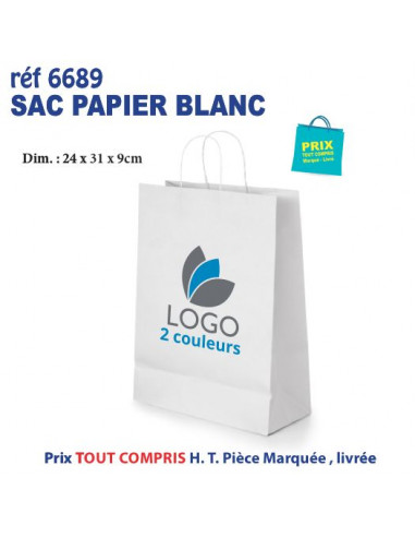 SAC PAPIER BLANC 24 X 31 X 9 CM REF 6689 6689 SACS PAPIER  1,84 €