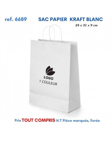 SAC PAPIER BLANC 24 X 31 X 9 CM REF 6689 6689 SACS PAPIER  1,84 €