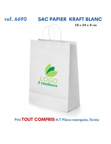 SAC PAPIER BLANC 18 X 23 X 8 CM REF 6690 6690 SACS PAPIER  1,66 €