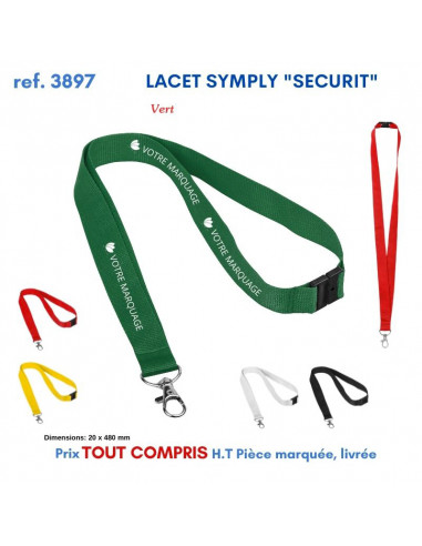 LACET SIMPLY SECURIT REF 3897 3897 lacet tour de cou publicitaire  2,30 €