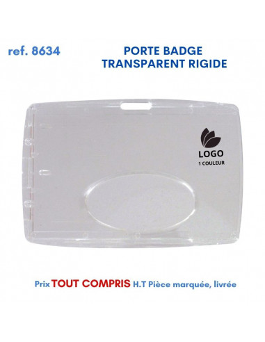 PORTE BADGE TRANSPARENT RIGIDE REF 8634 8634 lacet tour de cou publicitaire  2,22 €