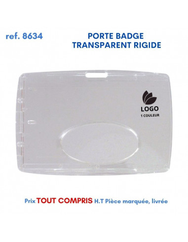 PORTE BADGE TRANSPARENT RIGIDE REF 8634 8634 lacet tour de cou publicitaire  2,20 €