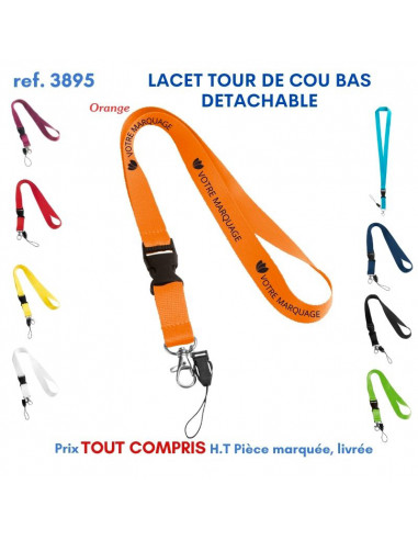 LACET TOUR DE COU BAS DETACHABLE REF 3895 3895 lacet tour de cou publicitaire  2,32 €