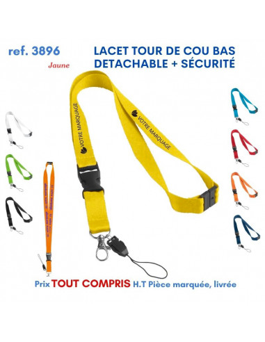 LACET TOUR DE COU BAS DETACHABLE + SECURITE REF 3896 3896 lacet tour de cou publicitaire  2,25 €