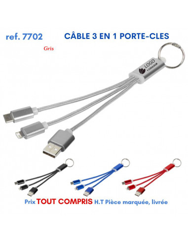 CABLE 3 EN 1 PORTE-CLES REF 7702 7702 ACCESSOIRES SMARTPHONE TABLETTE  2,59 €