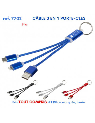 CABLE 3 EN 1 PORTE-CLES REF 7702 7702 ACCESSOIRES SMARTPHONE TABLETTE  4,55 €