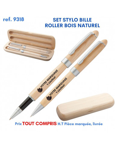 SET STYLO BILLE ROLLER BOIS NATUREL REF 9318 9318 Stylos Bois, carton, recyclé  12,33 €