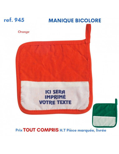 MANIQUE BICOLORE REF 945 945 TEXTILE PUBLICITAIRE POUR LA CUISINE  1,60 €