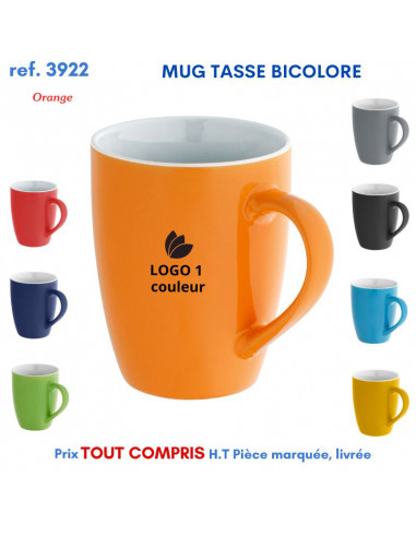 MUG TASSE BICOLORE REF 3922 3922 MUGS GOBELETS PUBLICITAIRES PERSONNALISES  7,98 €