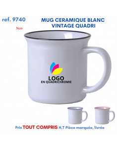 MUG CERAMIQUE BLANC VINTAGE QUADRI REF 9740 9740 MUGS GOBELETS PUBLICITAIRES PERSONNALISES  5,36 €
