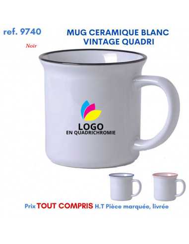 MUG CERAMIQUE BLANC VINTAGE QUADRI REF 9740 9740 MUGS GOBELETS PUBLICITAIRES PERSONNALISES  5,36 €