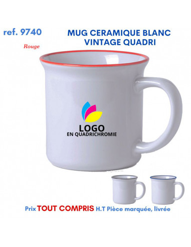 MUG CERAMIQUE BLANC VINTAGE QUADRI REF 9740 9740 MUGS GOBELETS PUBLICITAIRES PERSONNALISES  5,36 €