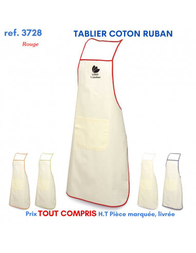 TABLIER COTON ECRU RUBAN REF 3728 3728 TABLIERS DE CUISINE PERSONNALISES PUBLICITAIRES  5,62 €