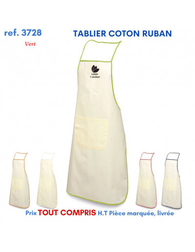 TABLIER COTON ECRU RUBAN REF 3728 3728 TABLIERS DE CUISINE PERSONNALISES PUBLICITAIRES  5,62 €